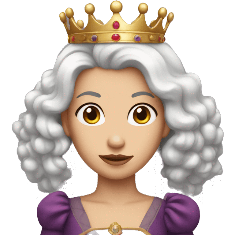 Queen with long red hair and brown eyes and crown emoji