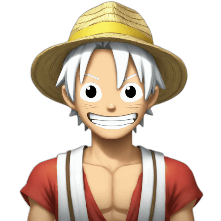 monkey d luffy with white hair and eyebrow, sitting, emoji