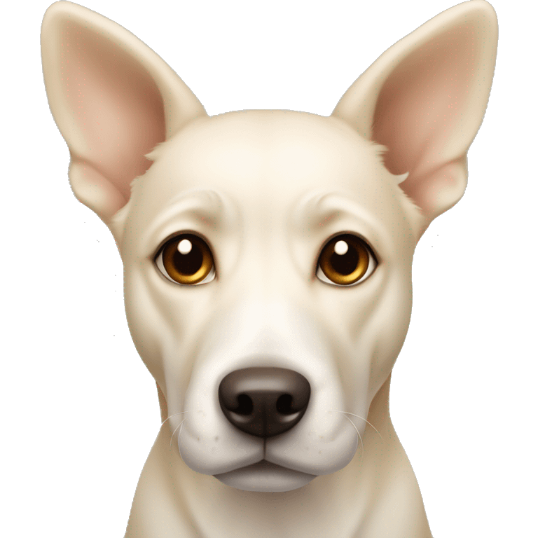 cream white colored dog, pointy ears, brown eyes, light brown nose emoji