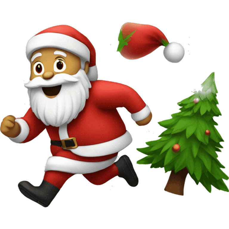 santa running with a tree emoji