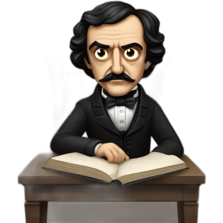 Edgar Alan Poe sentado en una silla y escribiendo un libro emoji