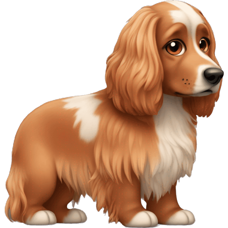 long haired copper dog with black spots on nose and short floppy ears emoji