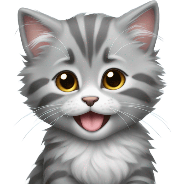 Cute fluffy grey kitten with tongue out emoji