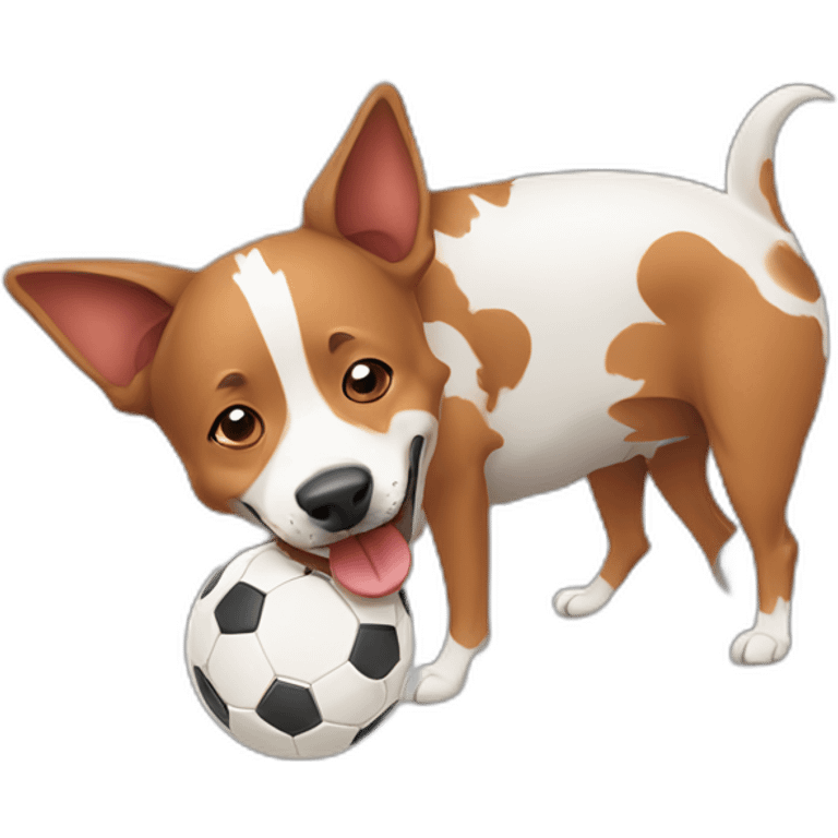 Red heeler holding a deflated soccer ball in its mouth emoji