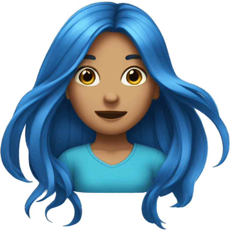 Girl with blue long hair flipping hair emoji