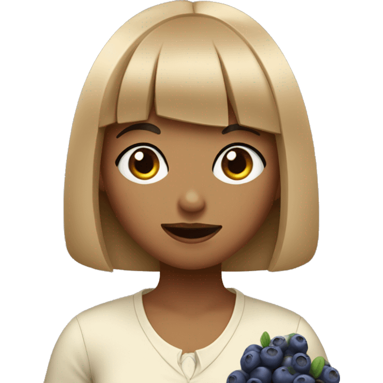 tan girl with short black bangs eating blueberries emoji