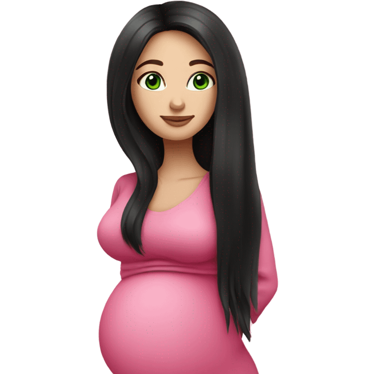 Beautiful Russian lady with green eyes and very long black hair pink clothes pregnant emoji