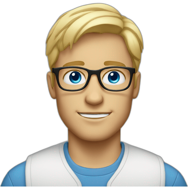 blonde guy with glasses an blue eyes without beard emoji