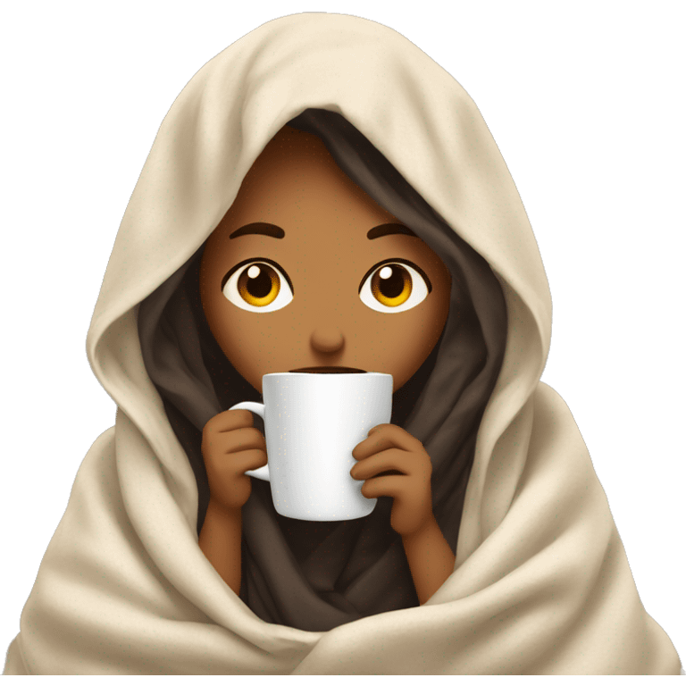 girl inside a blanket sipping coffee eyes closed emoji