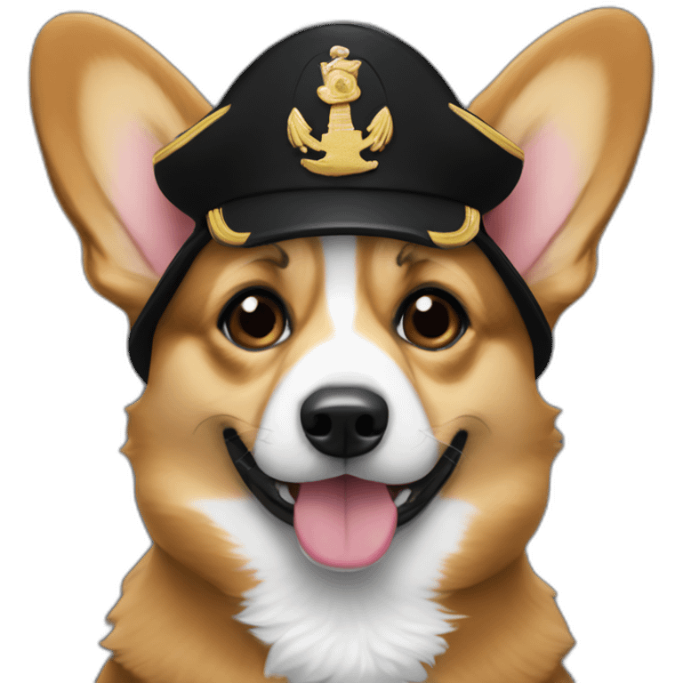 Corgi negro con gorro de capitan emoji