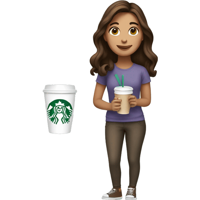 Girl with brown hair holding starbucks cup emoji