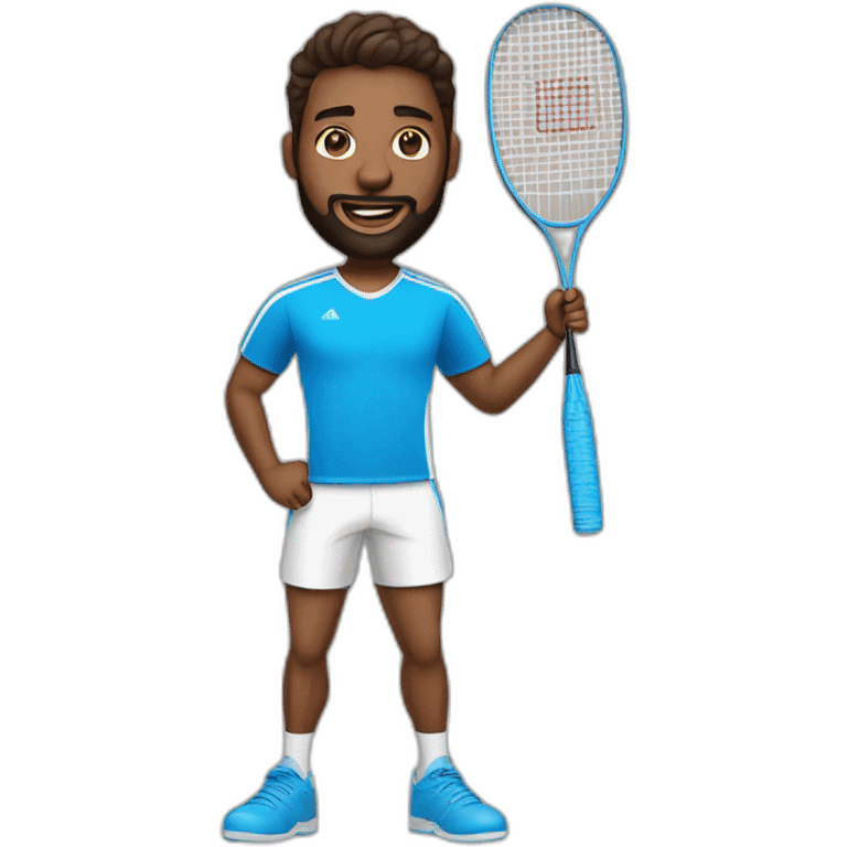 Benoît brown hear brown beard blue eyes with badminton racket emoji