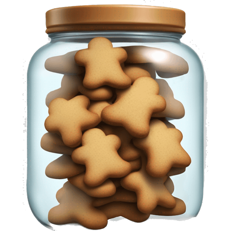 Realistic glass cookie jar with lid full of gingerbread cookies isolated.  emoji