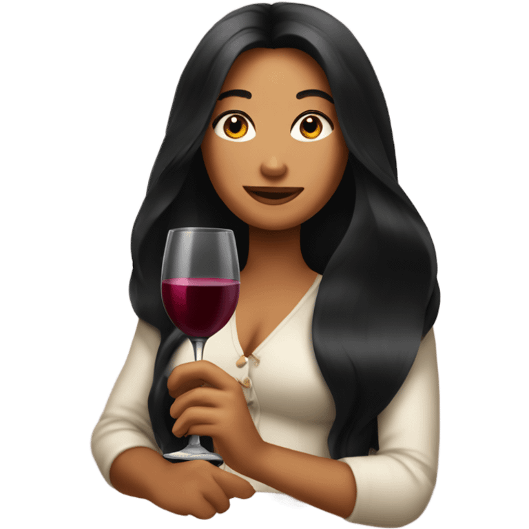 Tanned woman with long black hair drinking wine  emoji