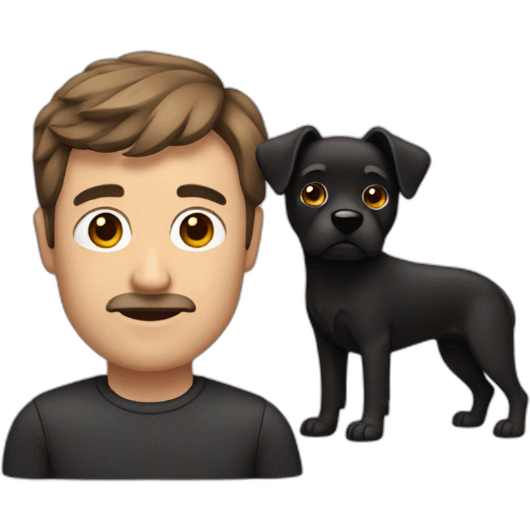 a man in his 50s brown hair with a black dog and looking important emoji