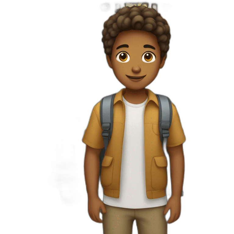 Brown Boy with straight hair going to school in bus emoji