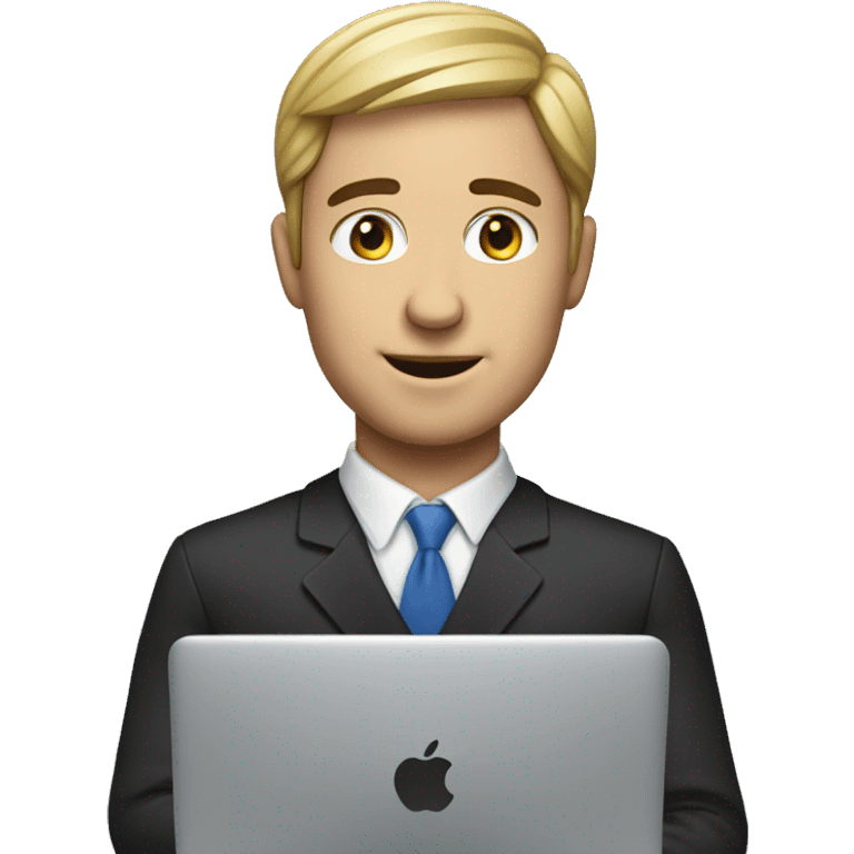 realistic emoji of a male attendant using his macbook emoji