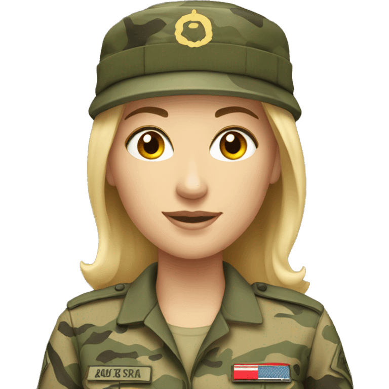 White Woman in camo military uniform  emoji