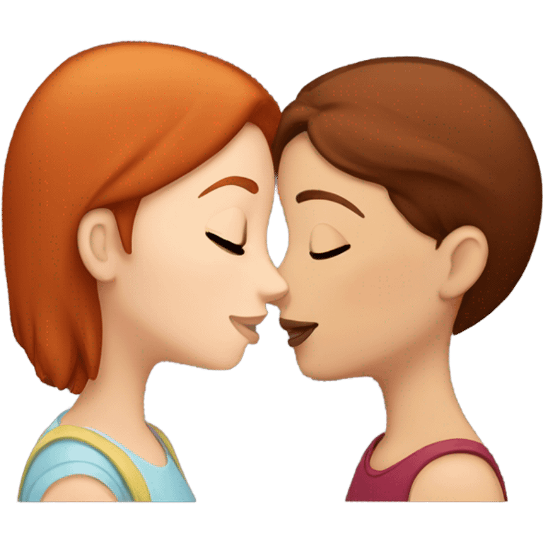 Redhead girl kissing brunette girl on the forehead emoji