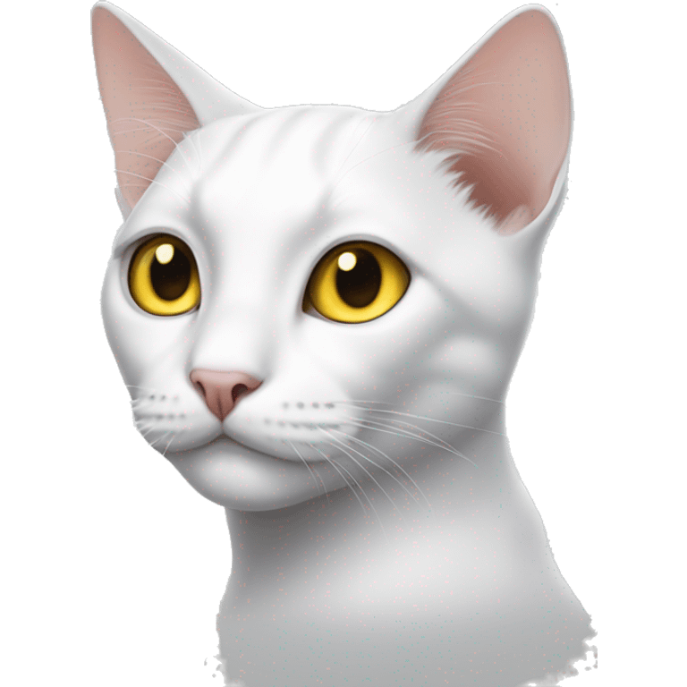 white cat  yellow eyes black spot on head next to right ear emoji