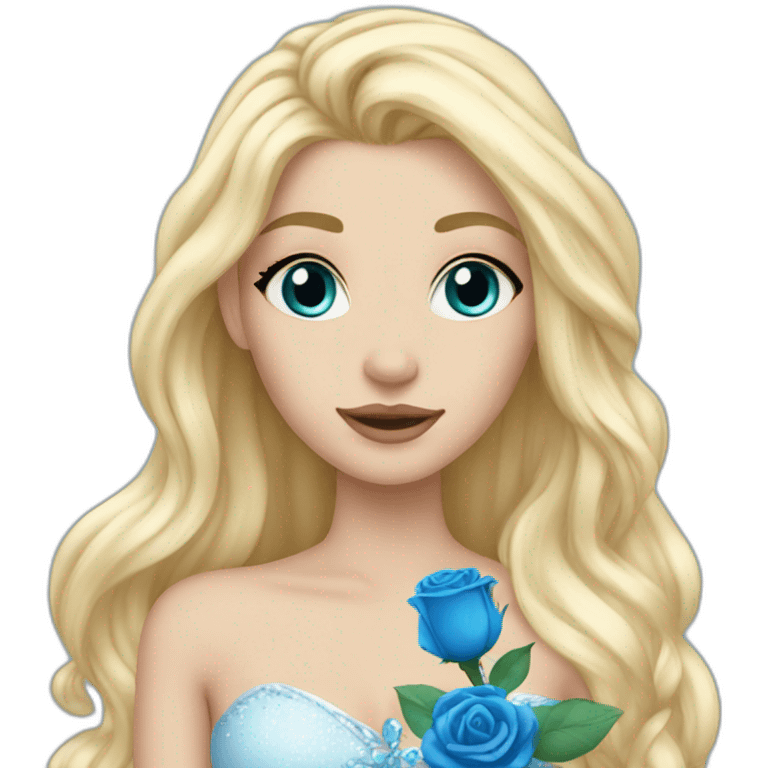 ice princess long blonde hair holding a blue rose emoji