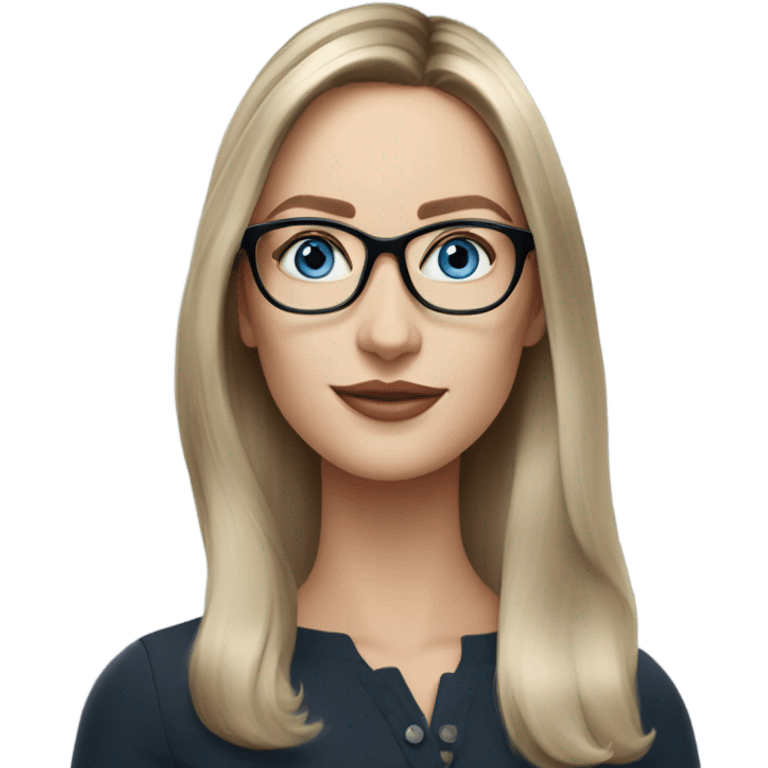 Shoulder length Balayage pale beautiful corporate woman with glasses and blue eyes emoji