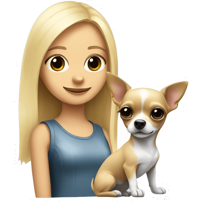 black and white chihuahua and a blonde girl  emoji