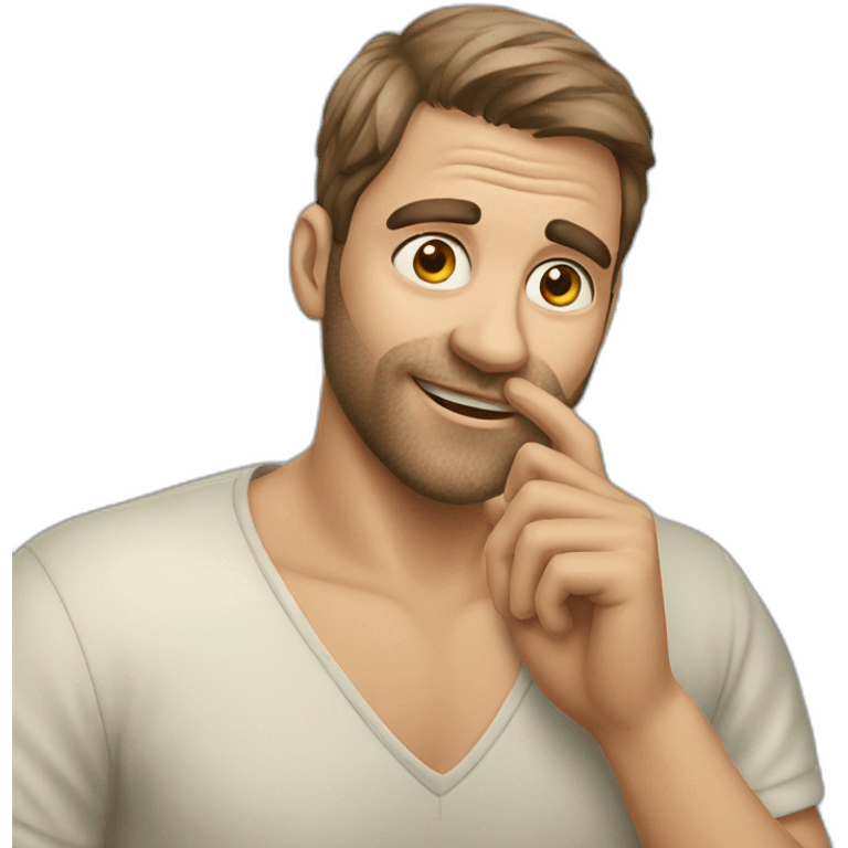 man using his pointer finger to rub his cheek emoji