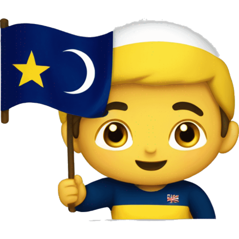 A young happy Turk waving a yellow and navy flag emoji