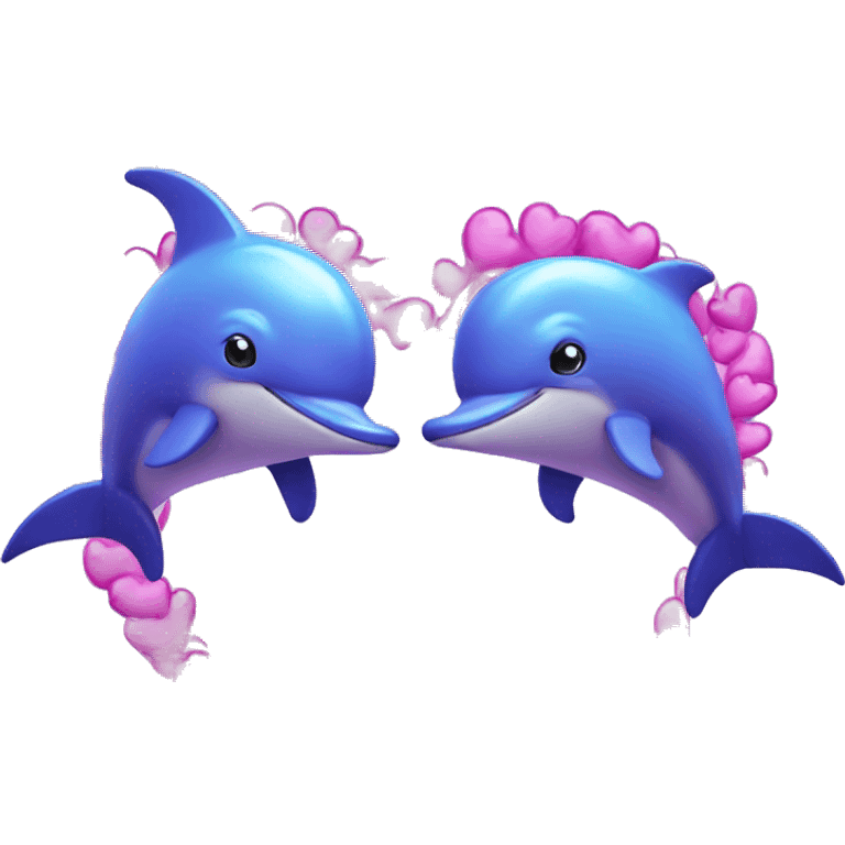 Two purple dolphins jumping into a heart emoji