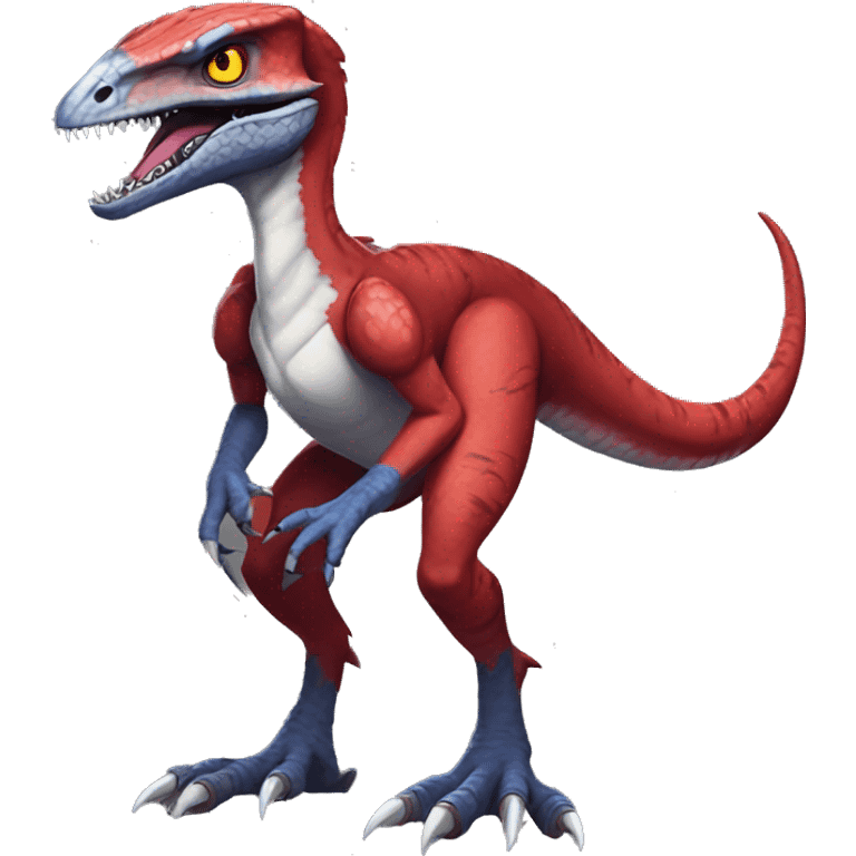 Red edgy badass velociraptor Digimon full body emoji