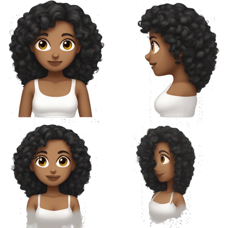 Girl with black curly hair slightly tan and white crop top emoji