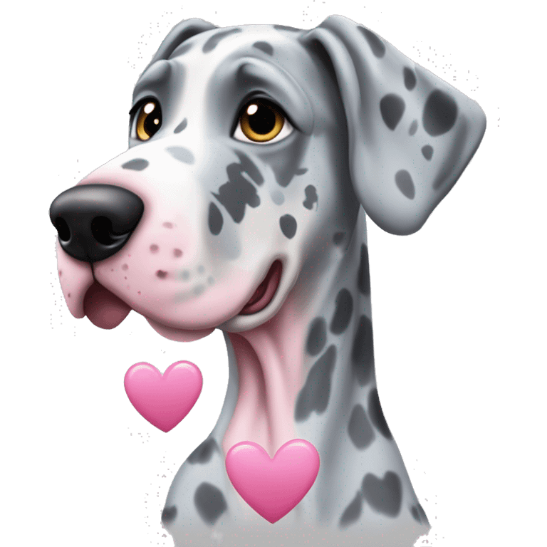 Blue Merle Great Dane with pink hearts  emoji