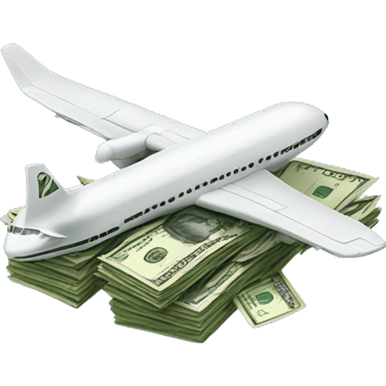 stack of money with airplane wings instead of bird wings emoji