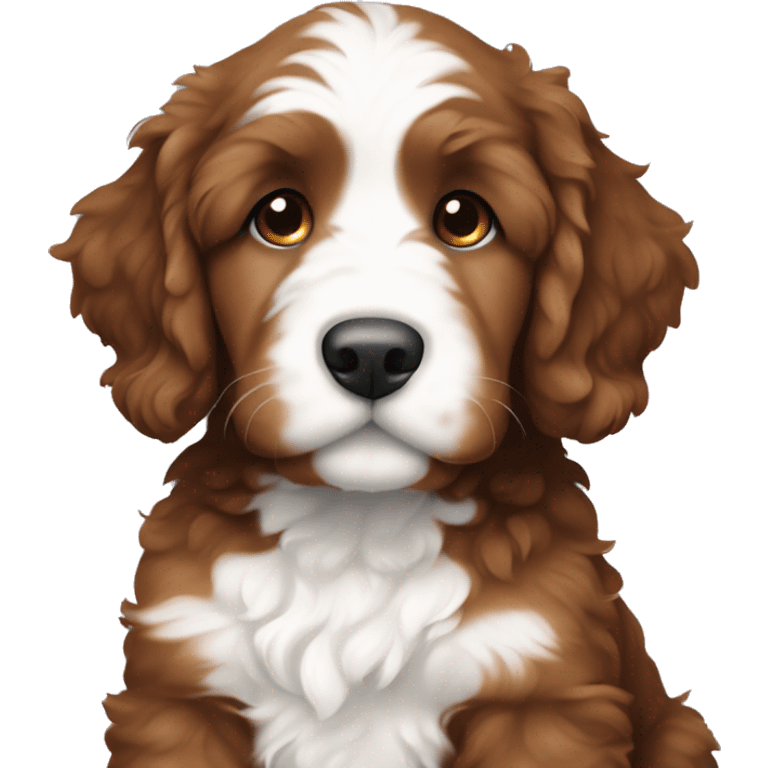 sitting red and white colored bernedoodle puppy  emoji