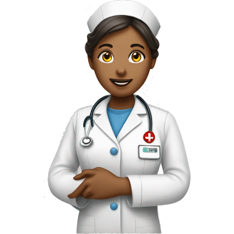 a nurse gives a hand to a hotline consultant emoji