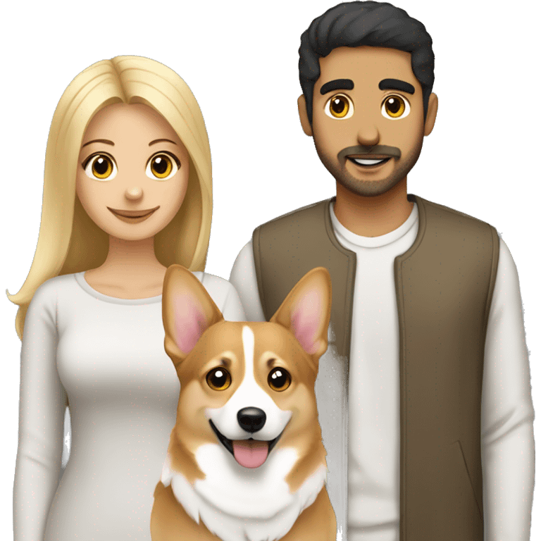 blonde girl, arab guy and corgi together emoji