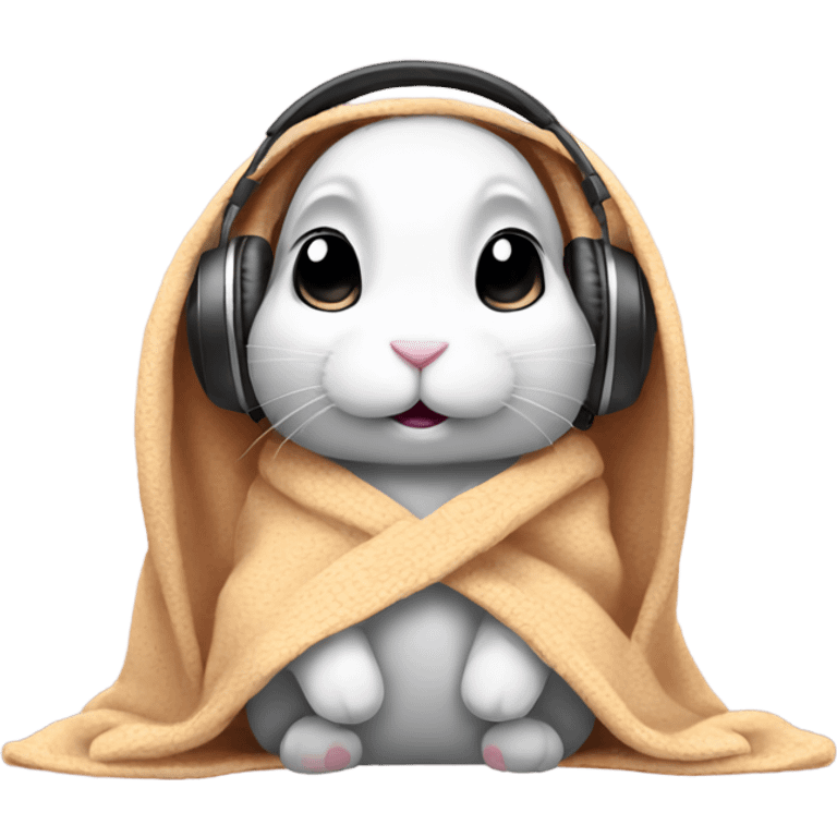 bunny wearing a blanket over its head with headphones on  emoji