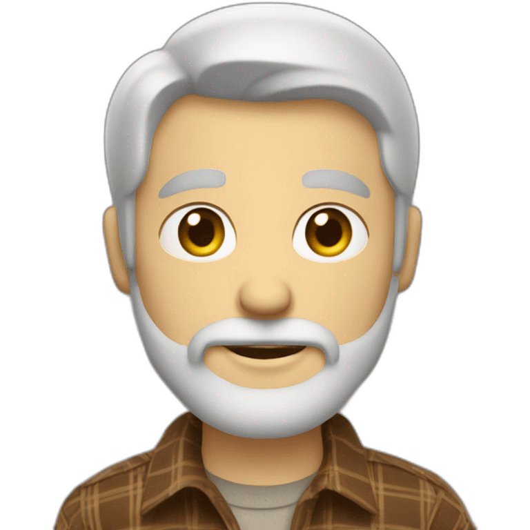 Bearded white guy, wearing a brown flannel shirt. His eyes are colored gray emoji