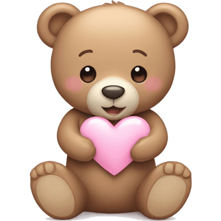 happy tan teddy bear holding a light pink heart emoji