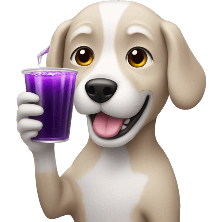 Dog holding cup of purple juice emoji