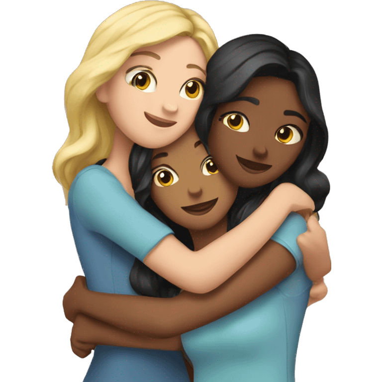 three girlfriends hugging emoji