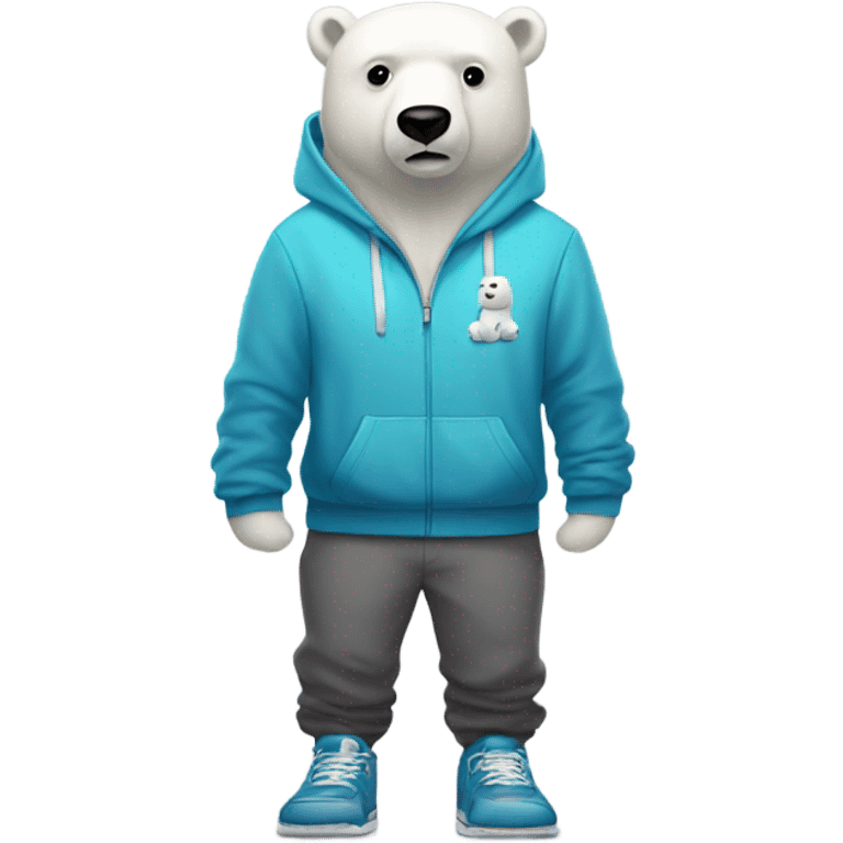 A polar bear wearing a hoodie joggers and gym shoes  emoji