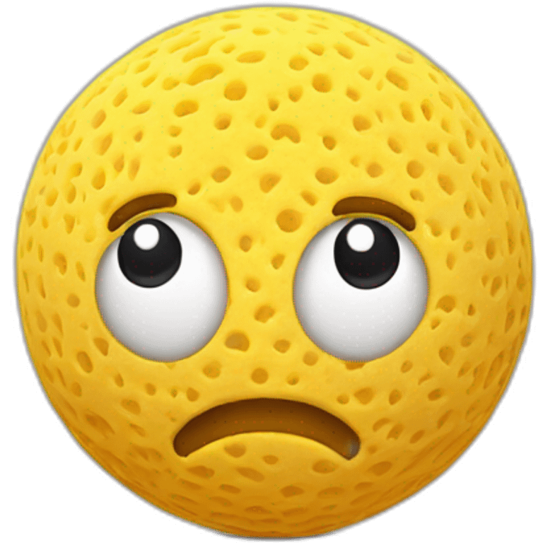 3d sphere with a cartoon sponge texture with big thoughtful eyes emoji