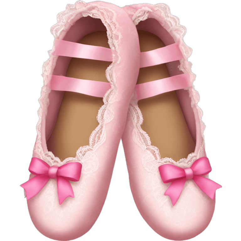 ballet slippers with pink bows and lace  emoji