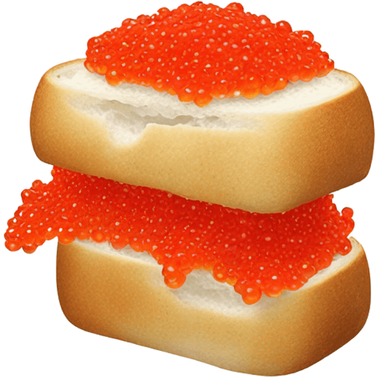 Fresh red caviar on bread, one, white background  emoji