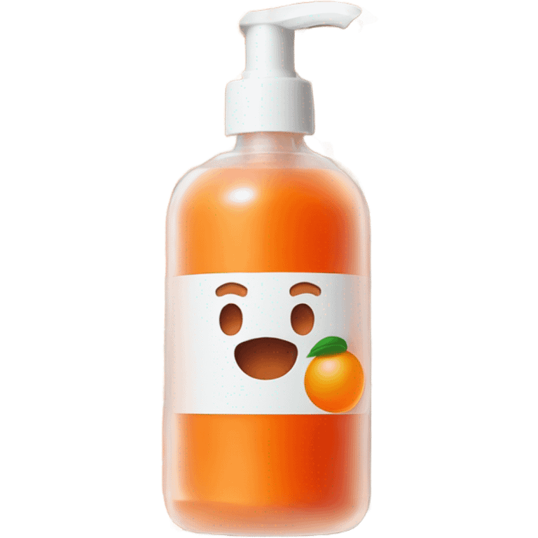 orange face wash in glass pump bottle, no face, no fruit, realistic absolutely nothing resembling a face  emoji