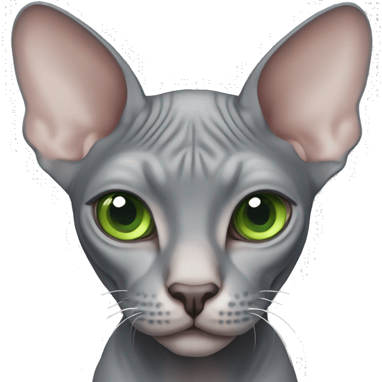 Gray sphynx cat with green eyes emoji