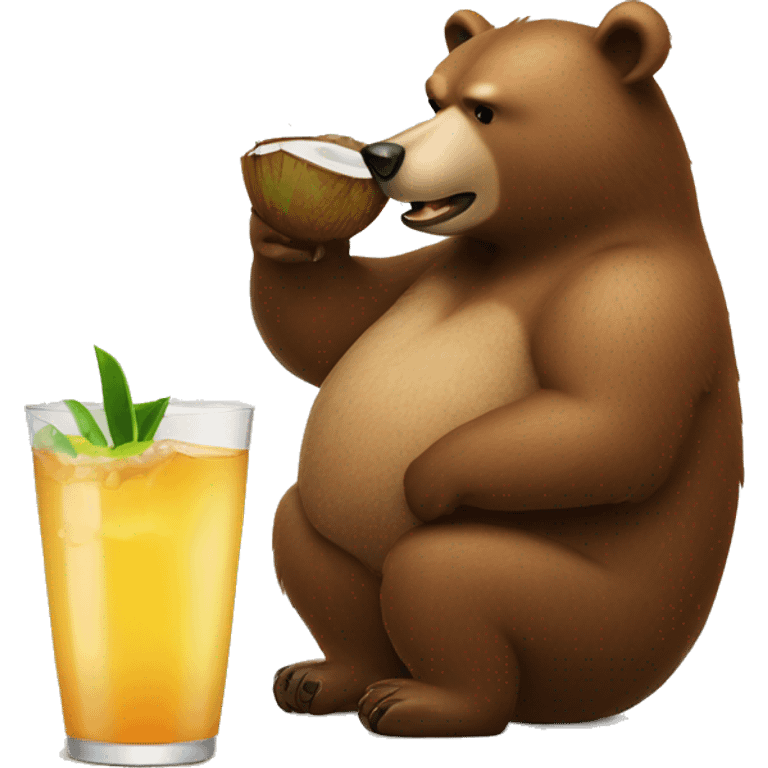 bear sipping juice out of a coconut emoji