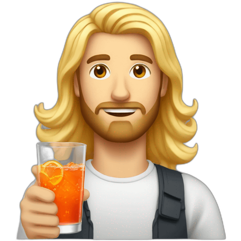 Guy with long blond hair and short beard drinking aperol spritz emoji